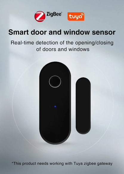 Tuya Smart Zigbee Door & Window Sensor – Black Open/Close Detector for Smart Home Security, Compatible with Smart Life App