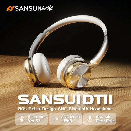 Sansui DT11 ANC Wireless Bluetooth 5.4 Headphones – Over-Ear Retro Earphones with 45dB Noise Reduction & 50H Playtime