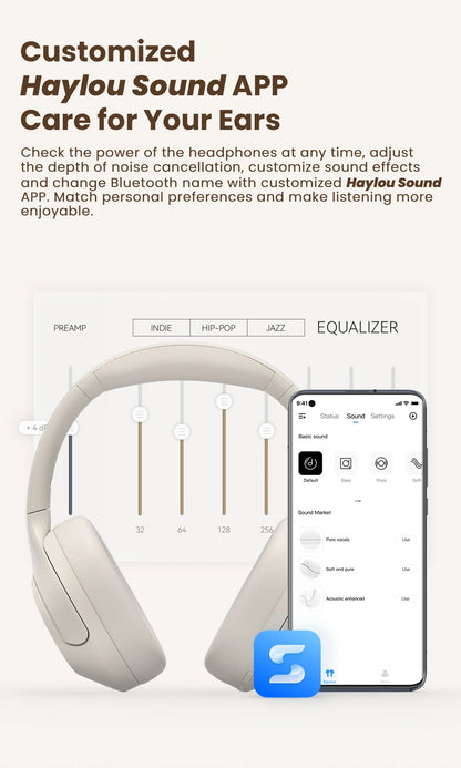 HAYLOU S35 ANC Wireless Headphones - Over-Ear Bluetooth 5.2, 42dB Active Noise Cancelling, 60-Hour Battery, 40mm Dynamic Driver
