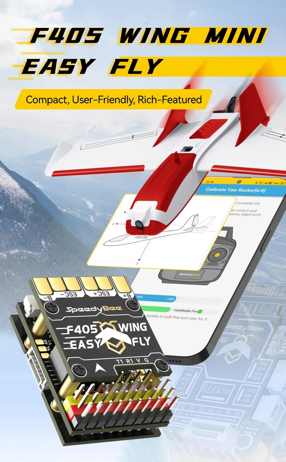 SpeedyBee F405 WING MINI — Fixed Wing Flight Controller 2-6S LiPo for RC Airplane Drone