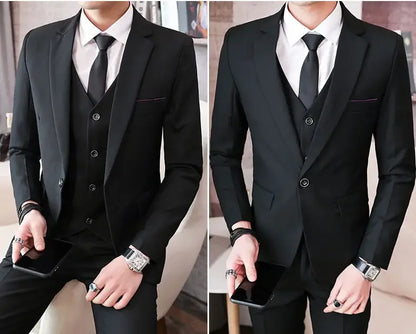 Men’s 3-Piece Suit 6XL — Blazer, Vest & Trousers, Italian Style Fashion Business Wedding Formal Gentleman Dress