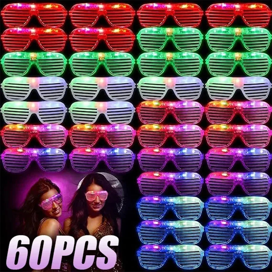 1-60PCS Neon Color Luminous LED Glasses – Eyeshade Lampshade Party Glasses for Christmas, Mardi Gras & Celebrations