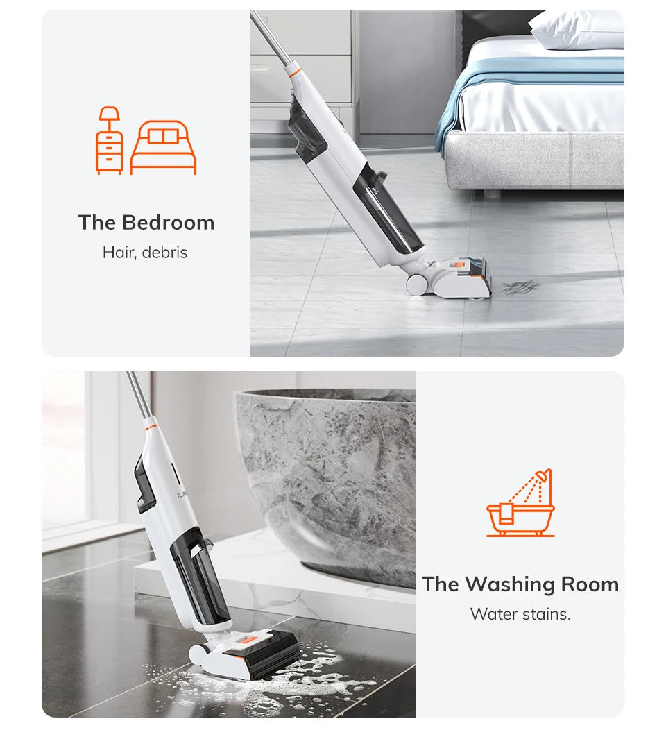 ILIFE W90 Cordless Wet Dry Smart Mop – 5500Pa Suction, Self-Cleaning in 1 Minute, Large Dual Water Tank