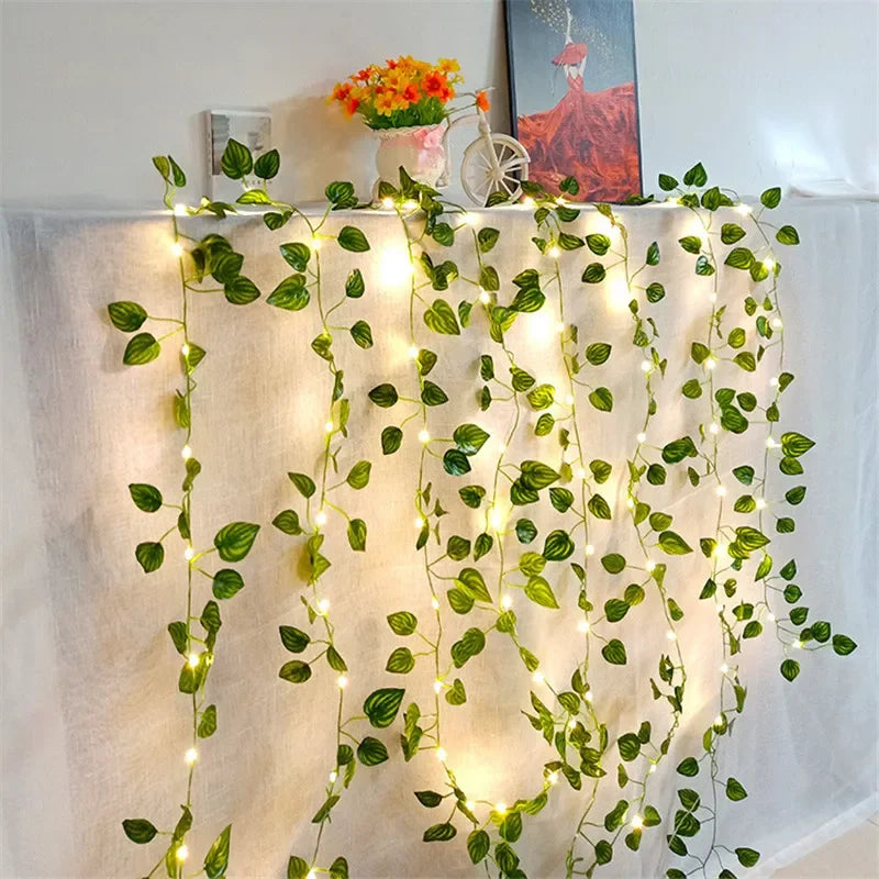 Flower Green Leaf String Lights — Battery-Powered Artificial Vine Fairy Light Garland for Wedding, Christmas Tree & Home Decor