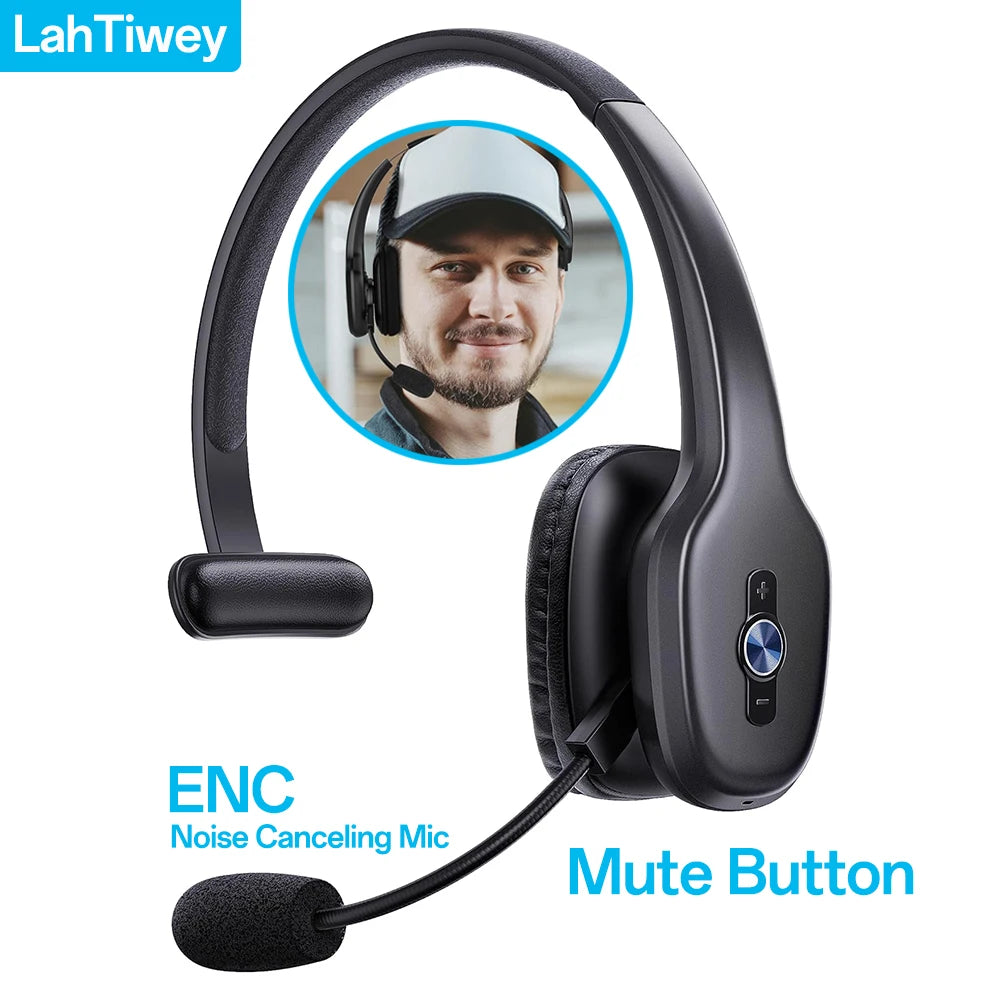 Bluetooth V5.3 Wireless Headset – Truck Driver & Office Hands-Free Call Headphones with Microphone