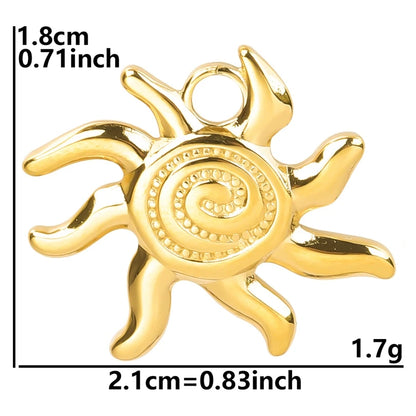 6pcs Real Gold-Plated Sun Charms - Stainless Steel Jewelry Making Pendants, Heart, Moon & Sunshine Design