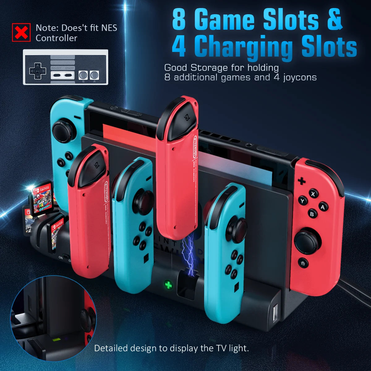 Switch Joy-Con & Pro Controller Fast Charging Dock — 8-Game Slot Station for Nintendo Switch OLED