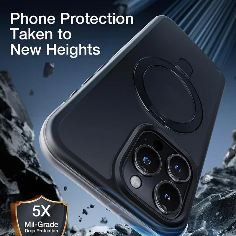 Matte Magnetic iPhone Case with Ring Stand | Translucent Cover for iPhone 11–16 Pro Max, Plus, and Mini
