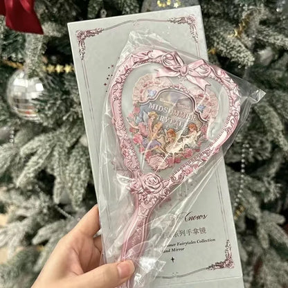 Flower Knows Angel Series Handheld Mirror – White, Black & Pink Compact Mirror