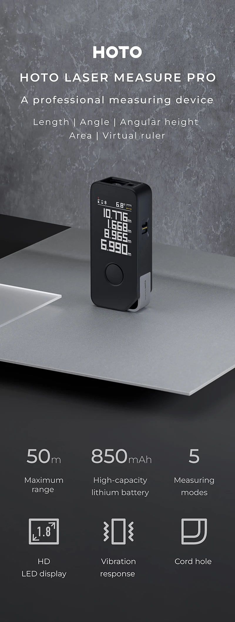 HOTO Smart Laser Measure Pro, LED Display Digital Laser Tape Measuring ...