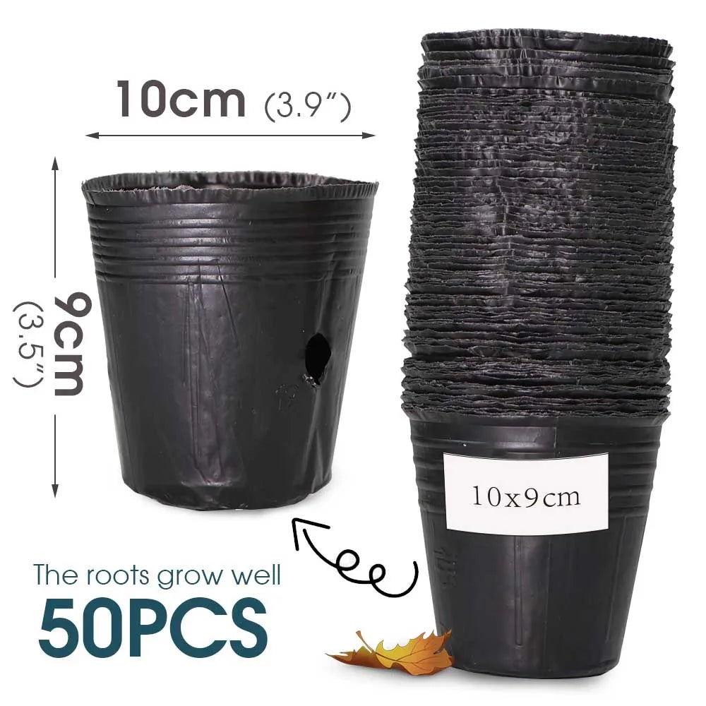 50pcs Black Plastic Seedling Pots – Breathable Nursery Containers for Seed Starting & Plant Cuttings