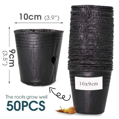 50pcs Black Plastic Seedling Pots – Breathable Nursery Containers for Seed Starting & Plant Cuttings