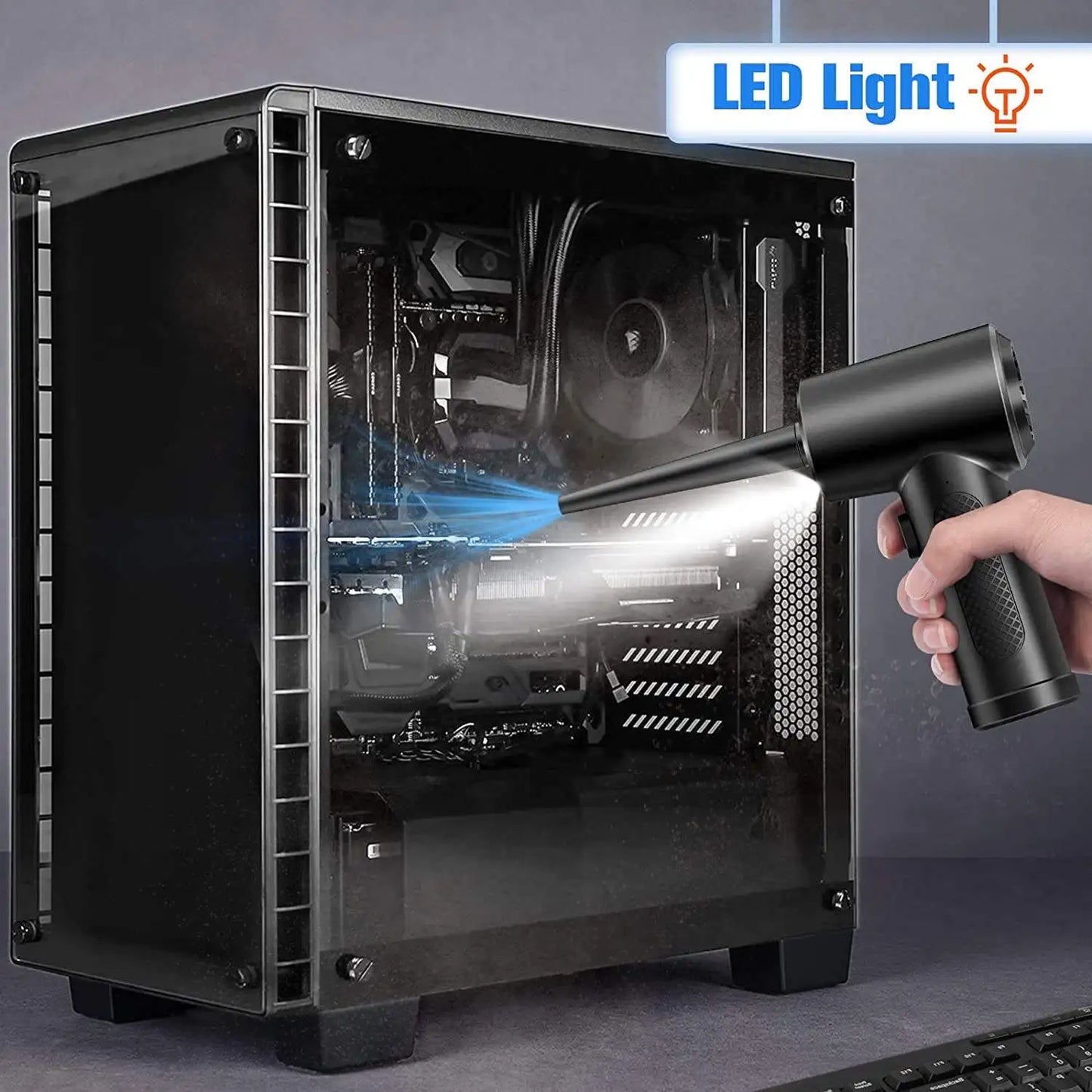 Portable Air Duster for Computer Cleaning – 51000RPM Cordless Compressed Air Blower with LED Light for PC & Keyboard Cleaning