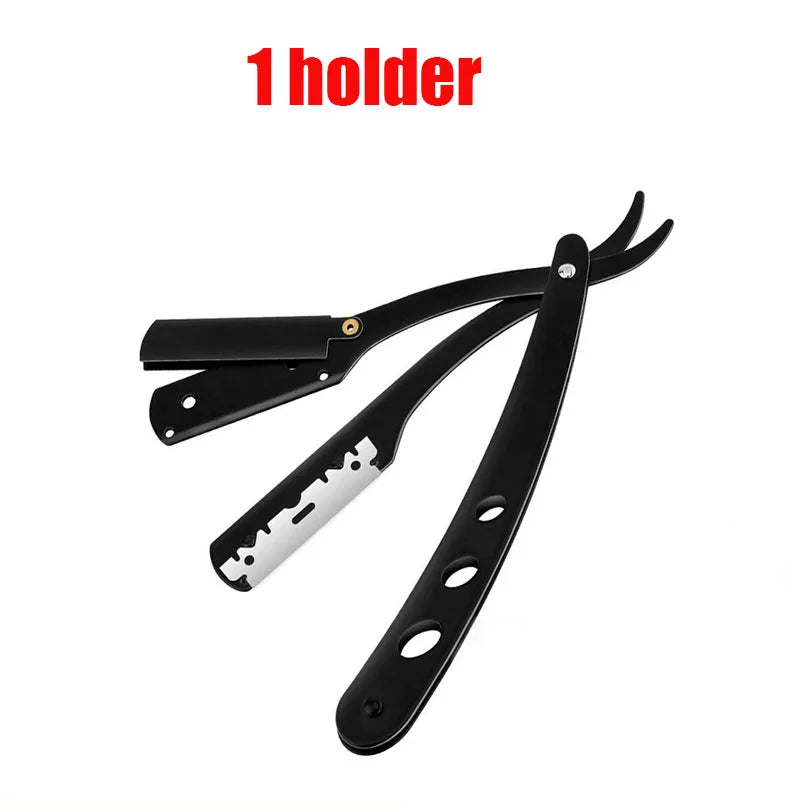 1 Holder + 10/20 Blades Straight Folding Shaver — Men's Manual Razor with Sharp Barber Blade