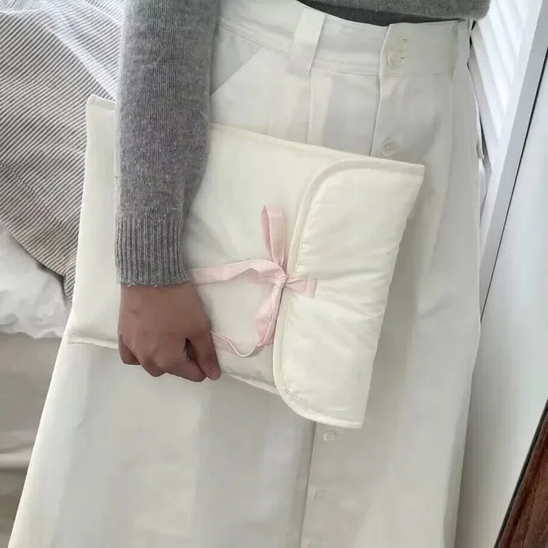 2 Piece Ballet Style Tablet Protective Case | Solid Color Laptop and Tablet Storage Bag for 11-13 Inch | Pink Bow Quilted Tablet Bag