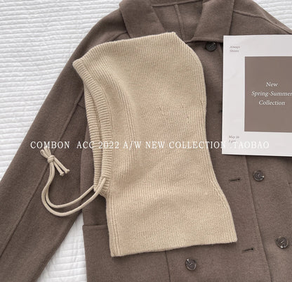 Winter Knitted Hooded Balaclava Hats for Women – Korean Style Outdoor Warmer Beanie with Drawstring Neck Collar