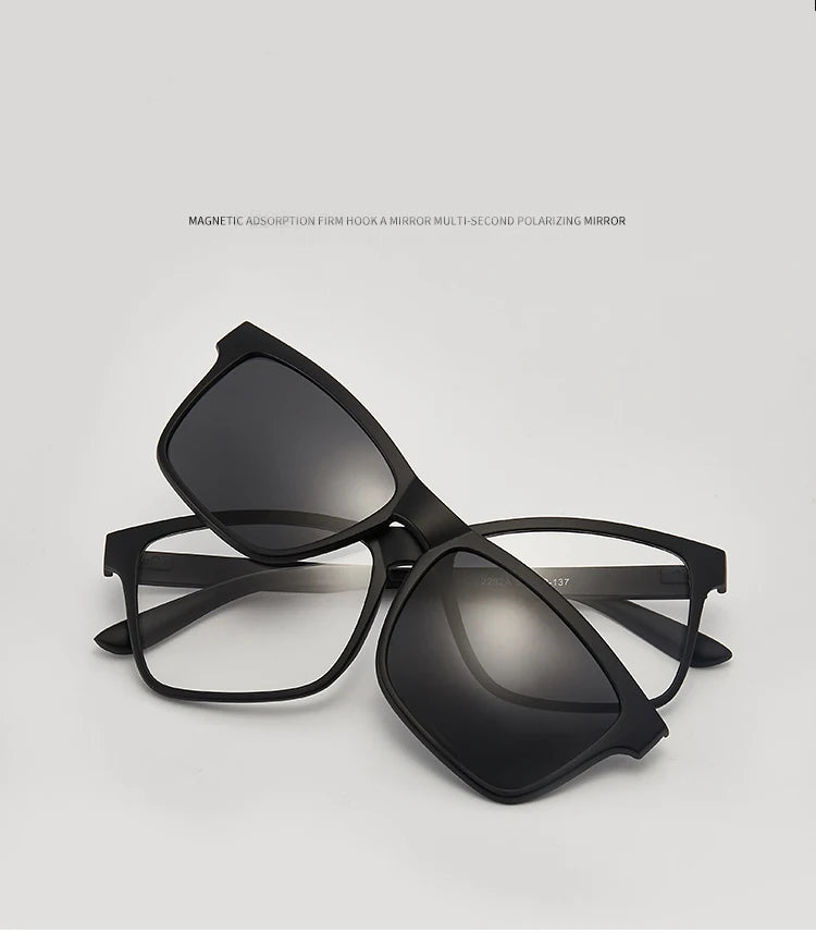 6-in-1 Polarized Magnetic Clip-On Sunglasses – Men & Women Sun Glasses with Frame & Bag