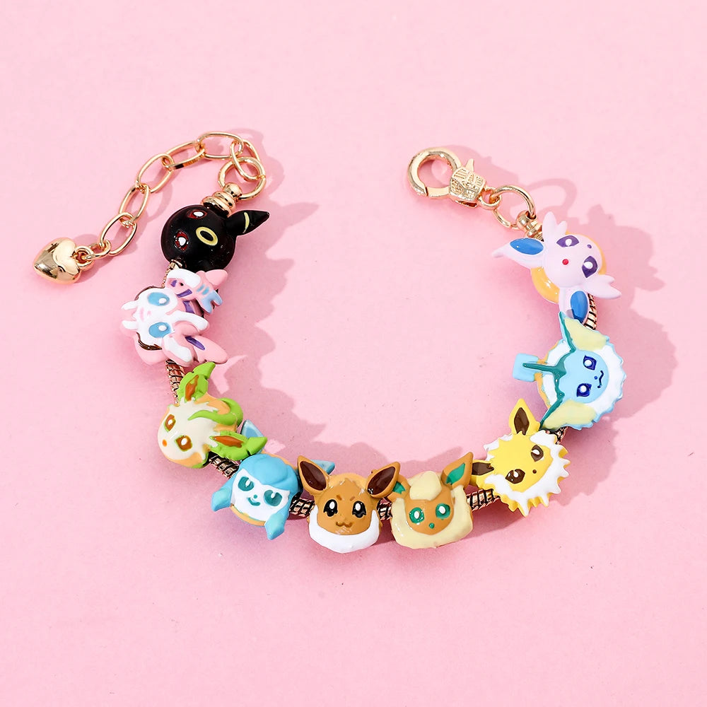 Pokemon Anime Eevee Beads Bracelet – Cute Cartoon Enamel Beaded Hand Chain, DIY Bangle Jewelry for Women & Men