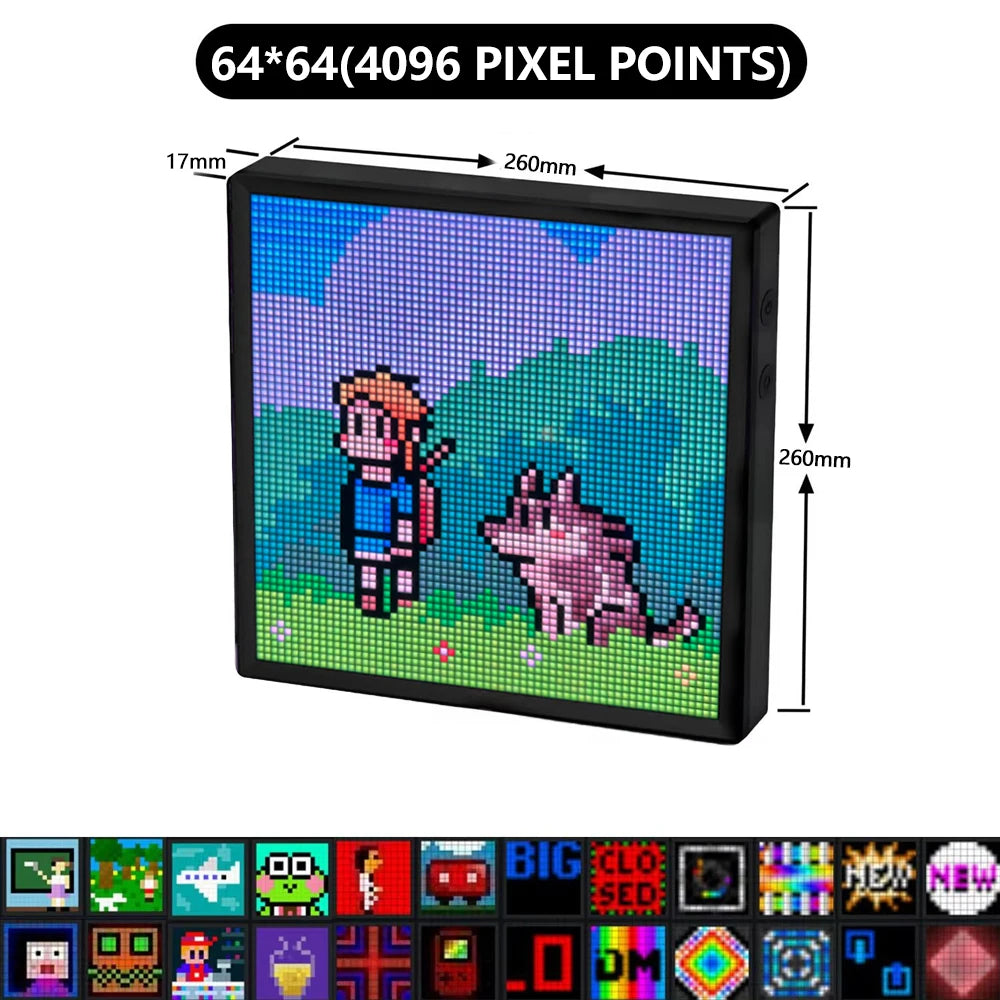 64x64 RGB LED Pixel Display Matrix Panel, Programmable Pixel Art Screen with Bluetooth App Control