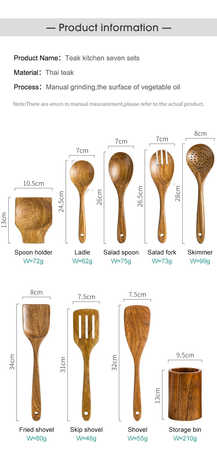 9PCS Teak Wooden Cooking Spoons Set – Kitchen Utensils with Holder