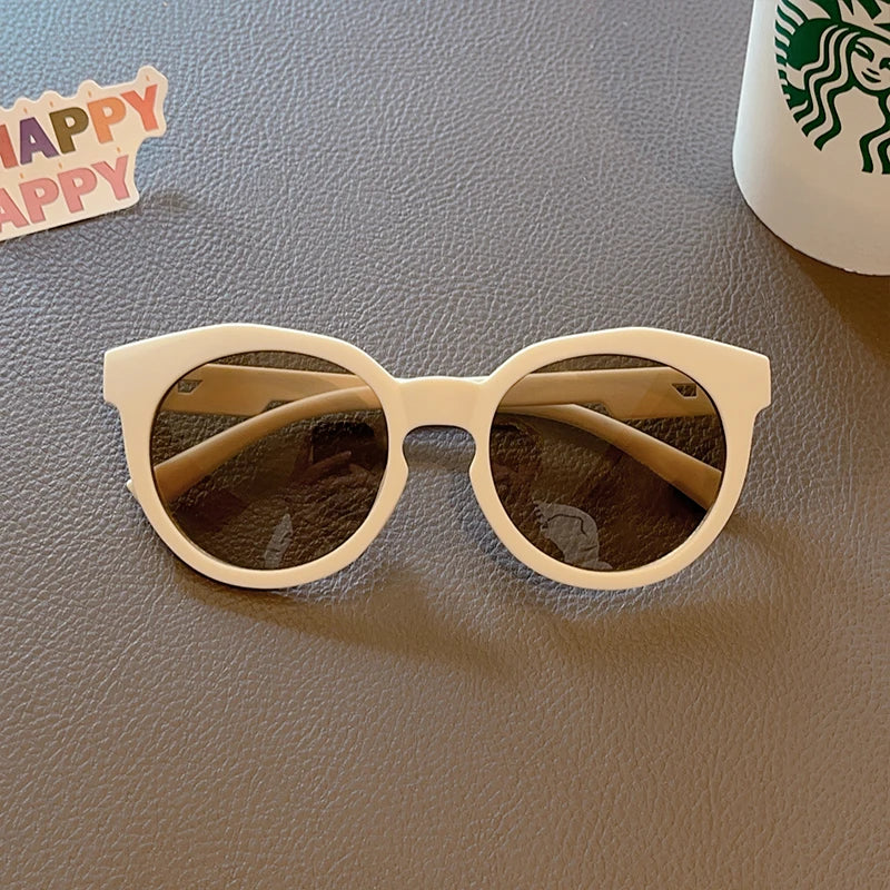 2023 Kids Checker Panel Round Sunglasses – Cute UV400 Sun Protection for Baby Girls & Children Outdoor Wear