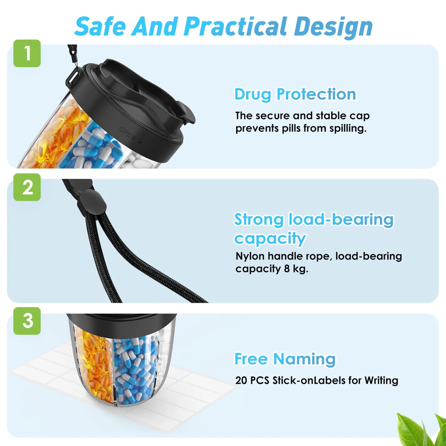 7-Grid Large Pill Organizer – Travel Supplement & Vitamin Storage Case with Straw Containers