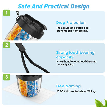 7-Grid Large Pill Organizer – Travel Supplement & Vitamin Storage Case with Straw Containers