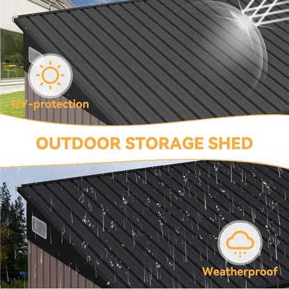 11.5'x7.5' Outdoor Metal Storage Shed – Triple Lockable Door with Sloping Roof for Tools & Bicycles