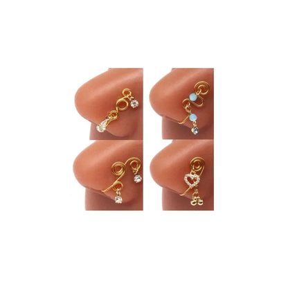 Nose Cuffs Fake Nose Ring – Brass Thread Bead Dangle Copper Clip-On Non-Piercing Body Jewelry for Women