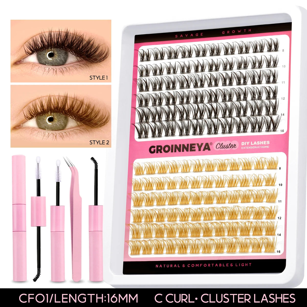 Lash Clusters Extension Kit – Fake Eyelashes Set with Lash Bond, Seal, and Applicator Tool for Makeup
