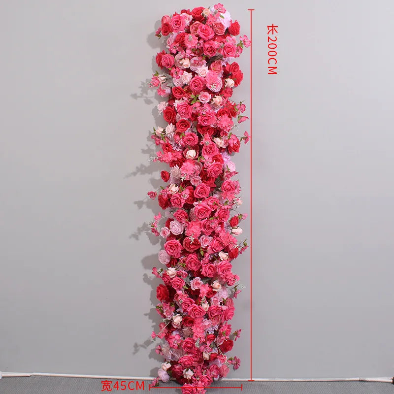 Pink Rose Artificial Flower Row – Large Floral Runner for Wedding Backdrop, Party Decor & Showcase Display Prop