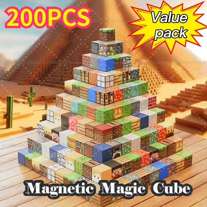 200Pcs Upgraded Magnetic Building Blocks – Montessori Sensory Toy, 3D DIY World Cube Magnets for Kids 3+