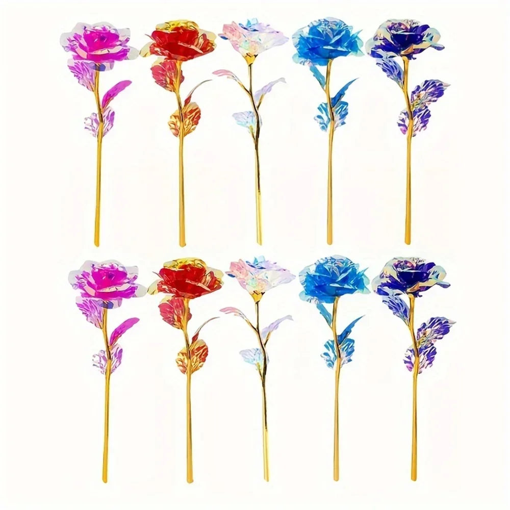 10PCS 24K Foil Plated Rose Gold Roses – Valentine’s Day, Wedding & Forever Love Decorative Gift