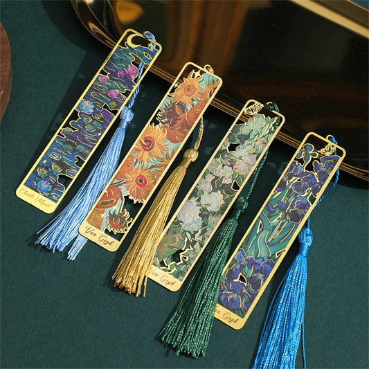 Chinese Style Metal Sunflower Hollow Bookmark: Creative Painted Book Holder with Tassel Pendant - Kids' Stationery for School & Office Supplies