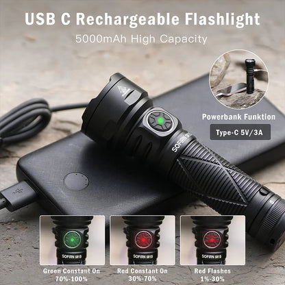 Sofirn SR15 Flashlight – 4500 Lumen SFT25R LED, 21700 USB-C Rechargeable Torch with 5V/3A Charge