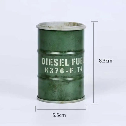 Iron Mini Oil Drum Model – Chemistry Car Desktop Decoration & Storage Box War Games Scene Toy for Boys