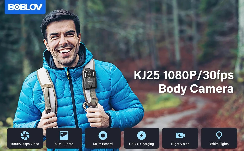BOBLOV KJ25 1080p Body Camera — 3000mAh Night Vision Camcorder with 13H Recording, Police & Law Enforcement Camera, Ideal for Hiking & Riding