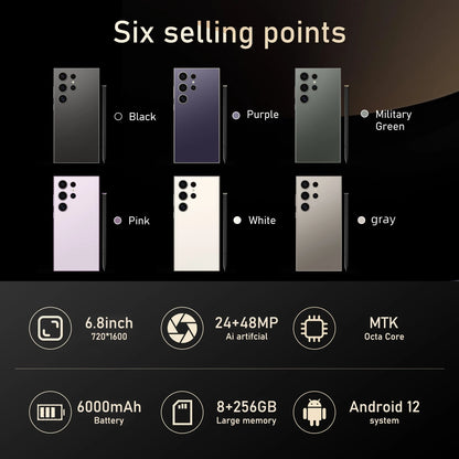S25 Pro Android Smartphone – 6.8" Display, 8GB RAM + 256GB ROM, Dual SIM, 24MP+48MP Camera, 6000mAh Battery, Google Play Support