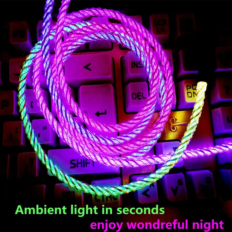 6A Fast Charging RGB Luminous Data Cable – 66W Type-C Charger for iPhone 15 Pro, Huawei, Samsung