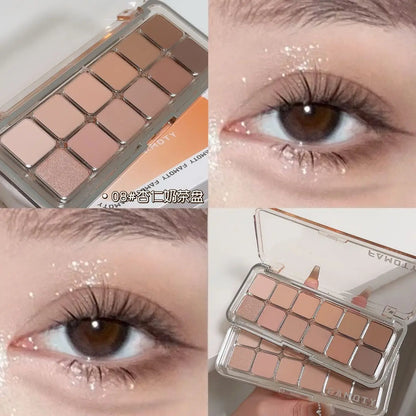 12-Color Matte Eyeshadow Palette – Low Saturation Tea & Apricot Shades, Long-Lasting Daily Eye Makeup