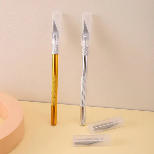 12 Piece Engraving Non-Slip Metal Scalpel Kit – Includes 1 Carving Knife and 11 Blades – Craft Hobby Tools in Gold/Silver, Aluminum