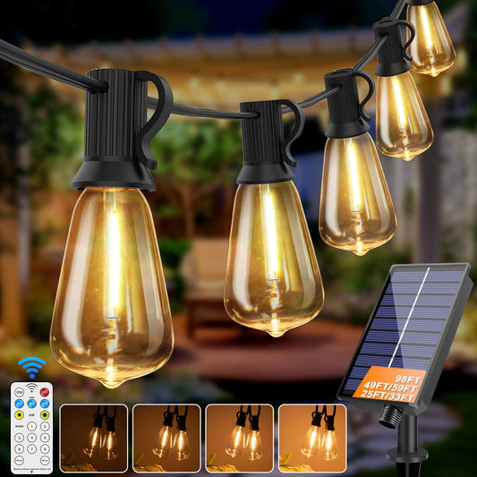 Solar Globe LED String Lights G40 — USB Rechargeable, 8 Modes Remote-Control Patio & Garden Hanging Lights, Weatherproof