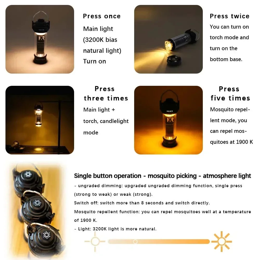BATOT 3000mAh LED Camping Light - USB Rechargeable Lantern & Flashlight with 5 Lighting Modes for Tents & Emergencies