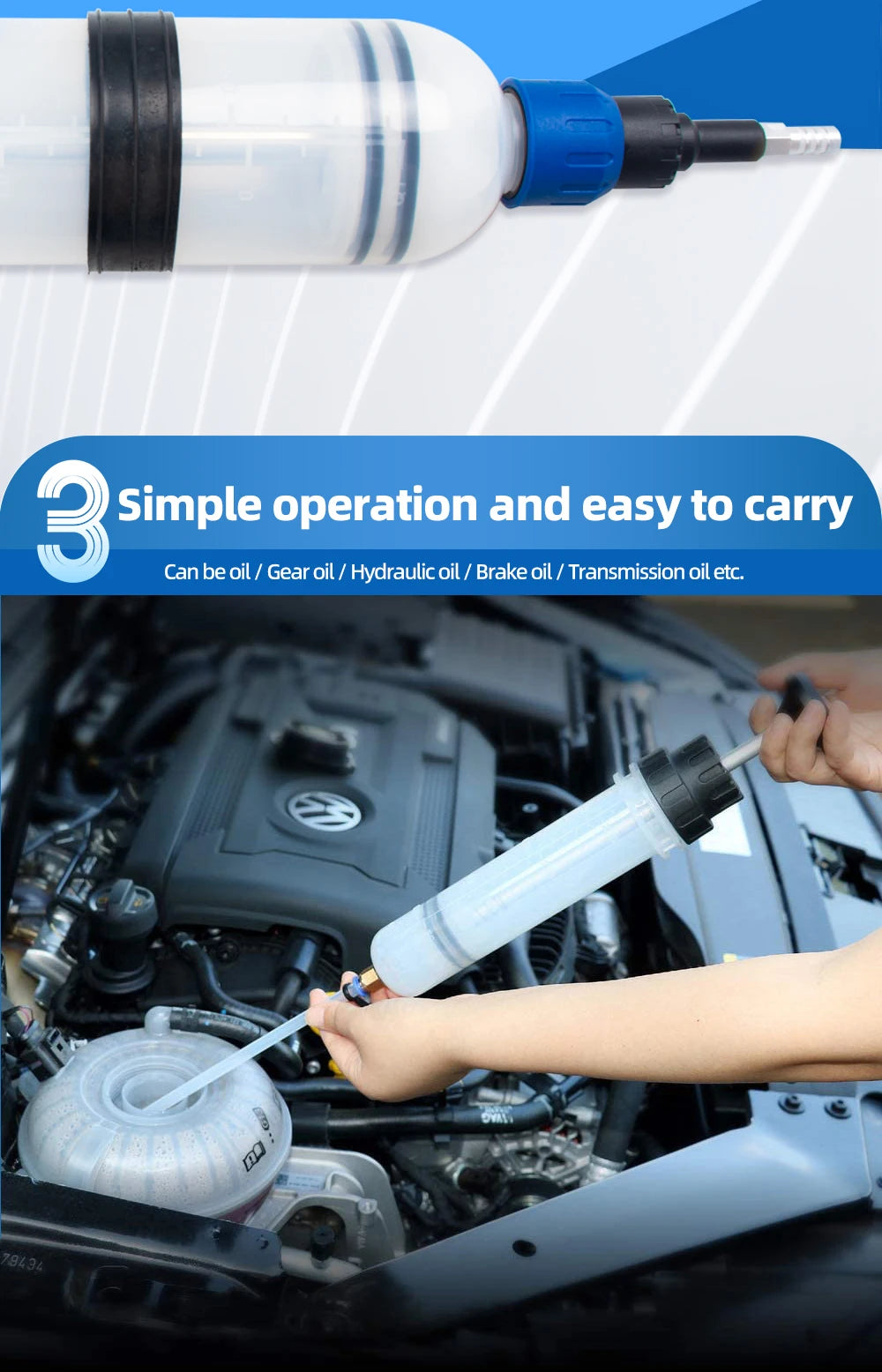1.5L Oil & Fluid Extractor Pump – Automotive Oil Change Syringe Bottle, Fuel Transfer Hand Too
