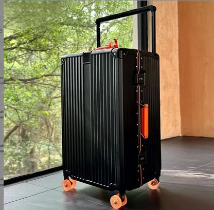 Aluminum Frame Rolling Luggage — Wide Handlebar Trolley Suitcase with Colorful Silent Spinner Wheels, TSA Lock & Large Capacity