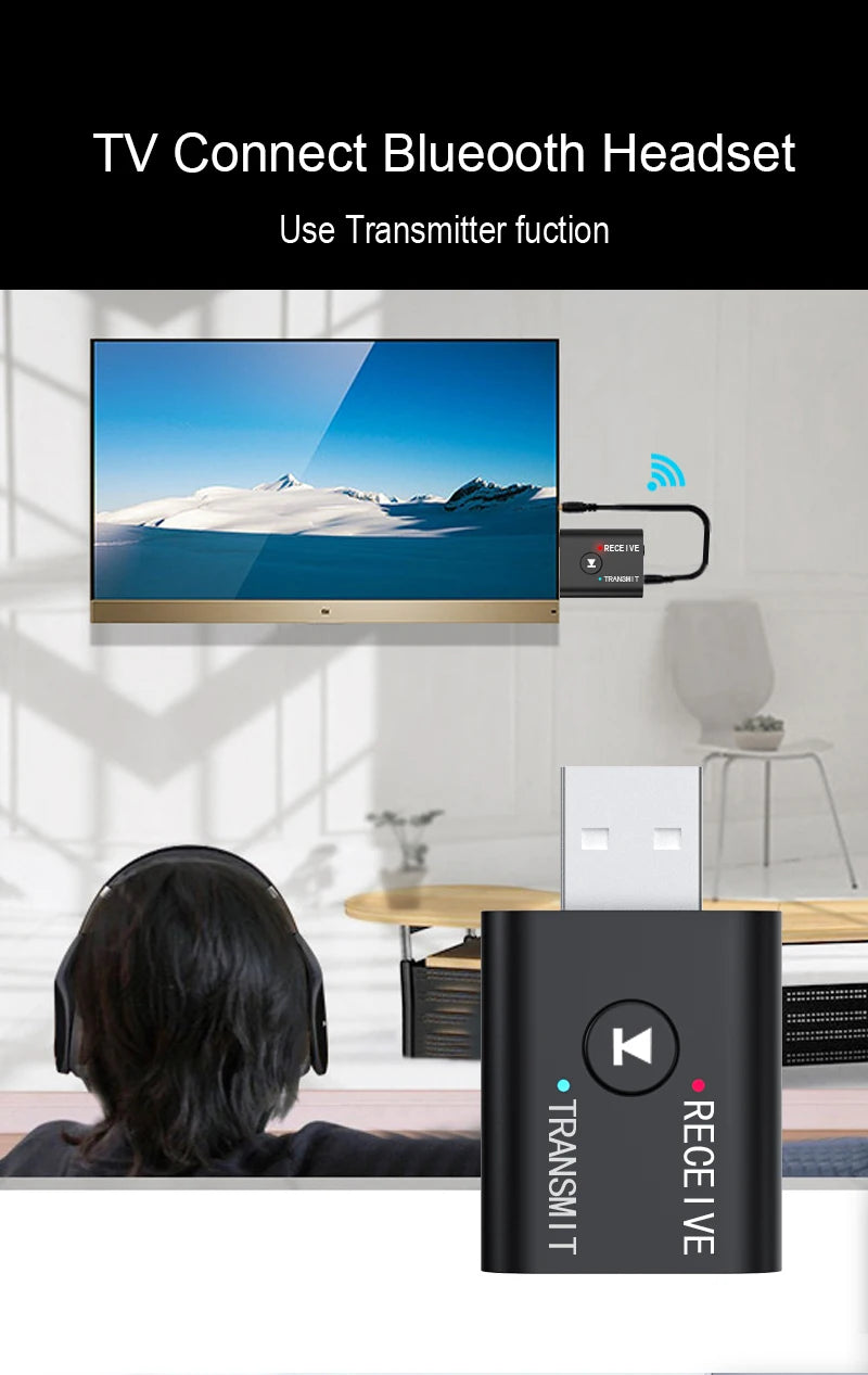 Bluetooth 5.0 Audio Transmitter Receiver – 3.5mm AUX, RCA, USB Stereo Wireless Adapter for TV, Car, Speaker & Headphones