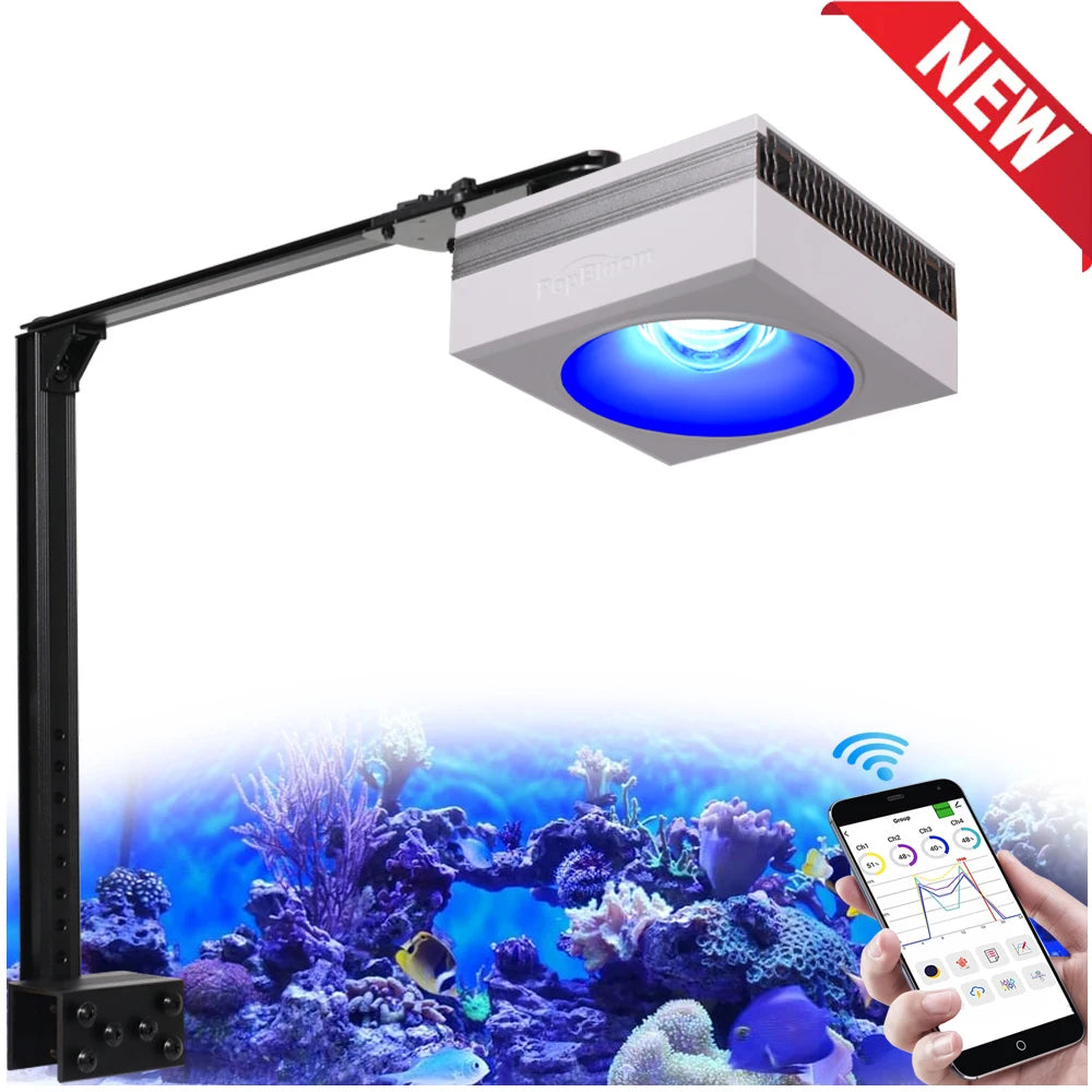 PopBloom RL90 WiFi LED Aquarium Light – Full Spectrum Reef Lamp for Saltwater Coral & Marine Tank Growth