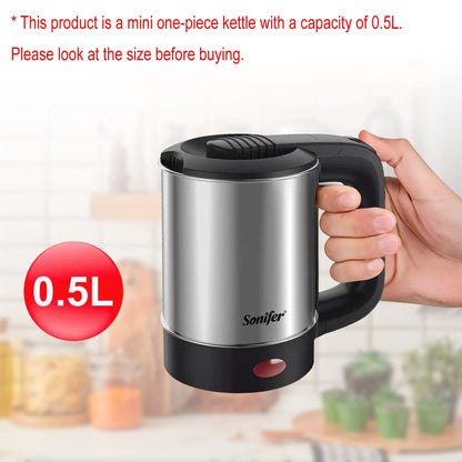 0.5L Mini Electric Kettle - 600W Portable Stainless Steel Water Boiler for Tea and Coffee, Ideal for Travel, Hotel, and Family Use (Sonifer)