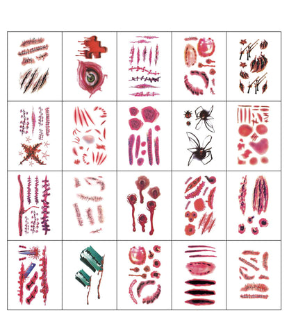 50 Sheets Halloween Theme Bloody Wound Tattoo Stickers - Waterproof Temporary Face Makeup for Kids' Halloween Party Decoration and Favors
