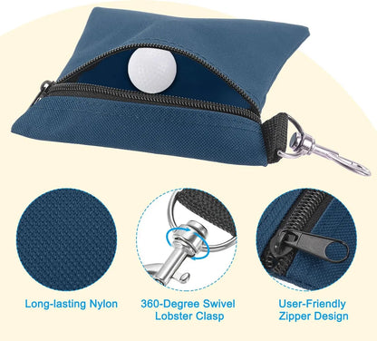 Golf Tee Pouch – Zipper Golf Ball Bag with Metal Lobster Claw Clip for Men & Women, Valuables Holder